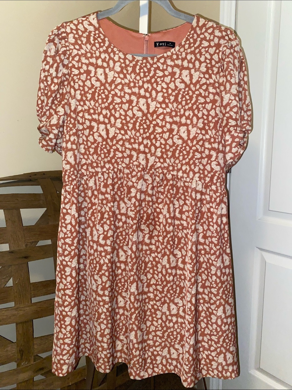 Very J Rust and Cream-Print Midi Babydoll Dress
